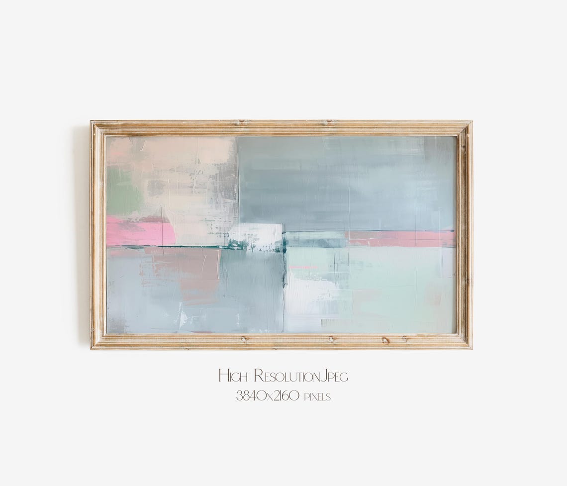 Minimal Gray Blue Abstract Painting With Soft Pink Stripe Art Poster - Image 4