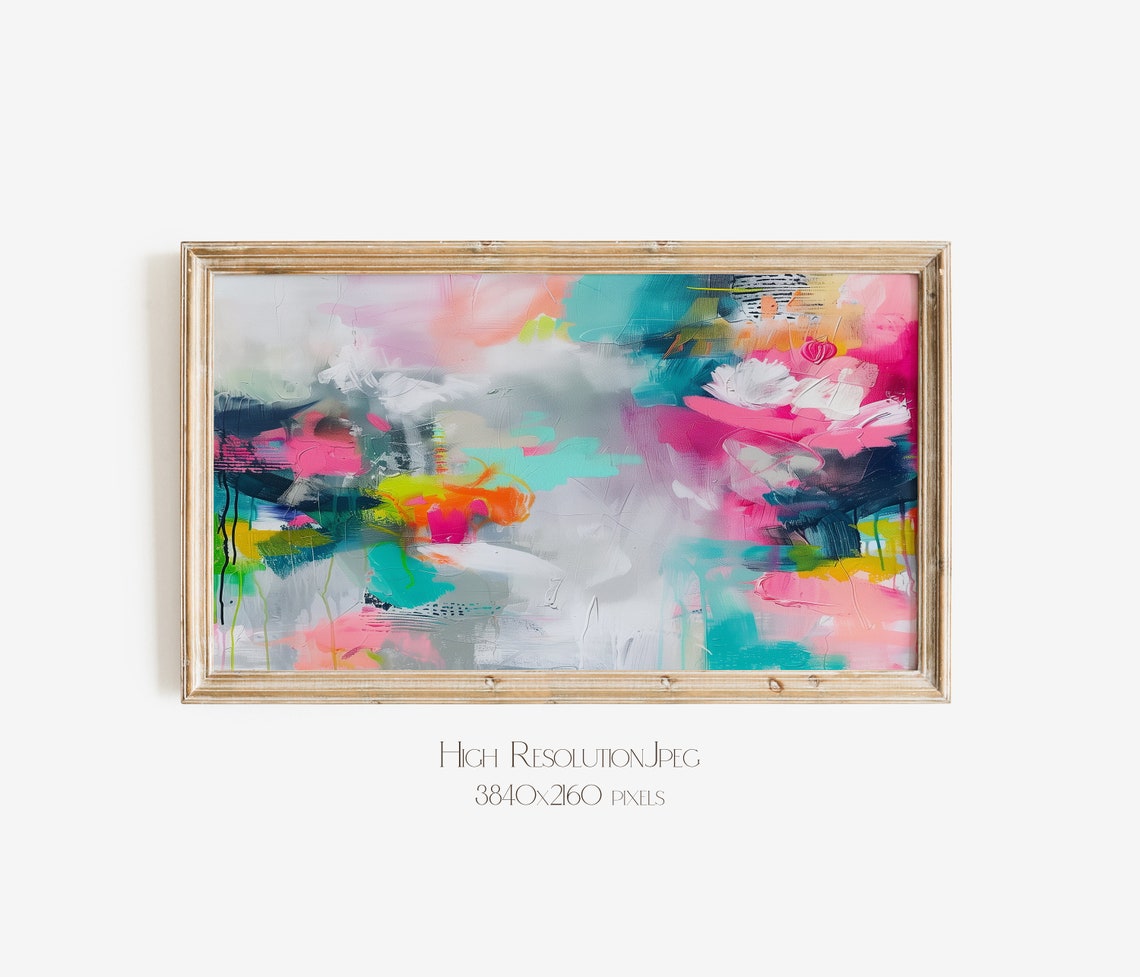 Colorful Pink Teal Abstract Painting Multi Panel Collage Wall Poster - Image 2