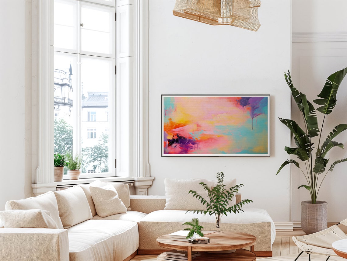 Dreamy Pink Orange Abstract Painting With Turquoise Flow Art Poster - Image 5