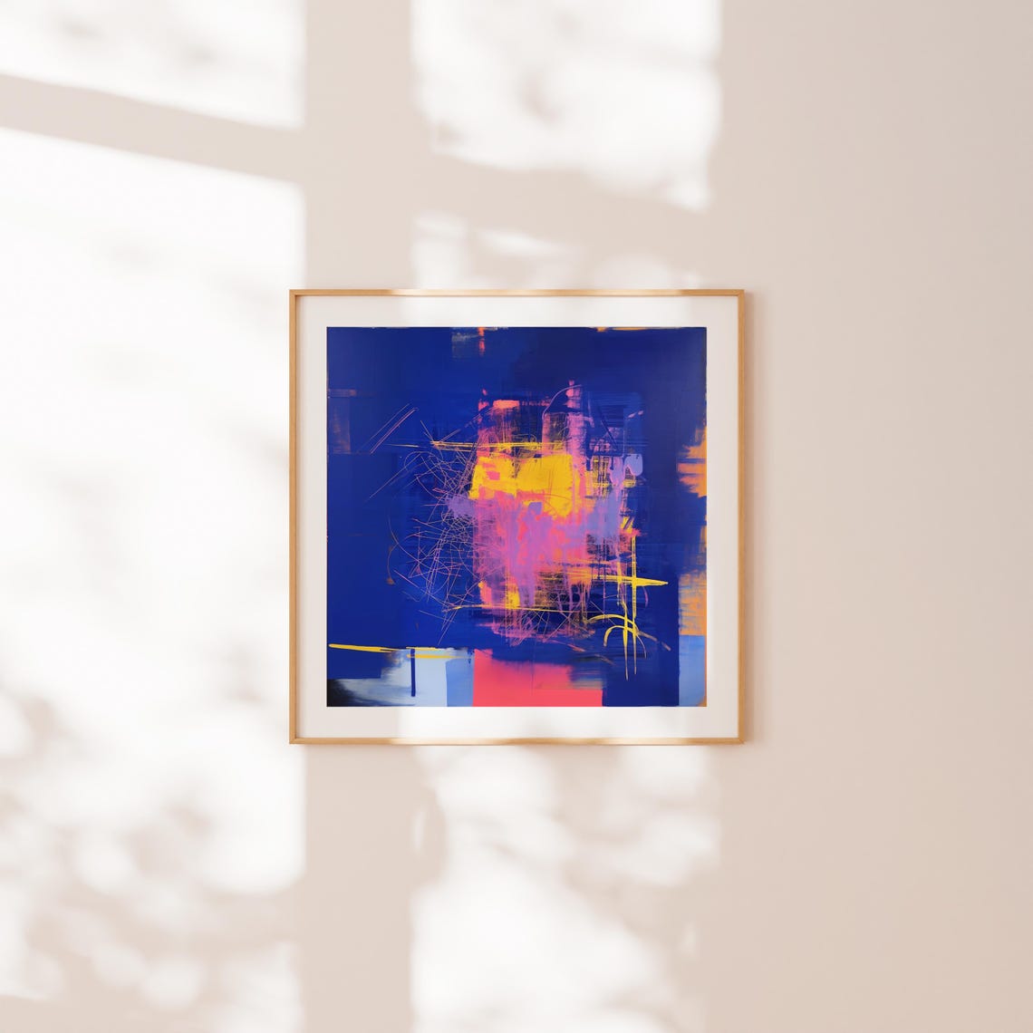Bold Cobalt Blue Abstract With Yellow And Pink Energy Wall Art - Image 4