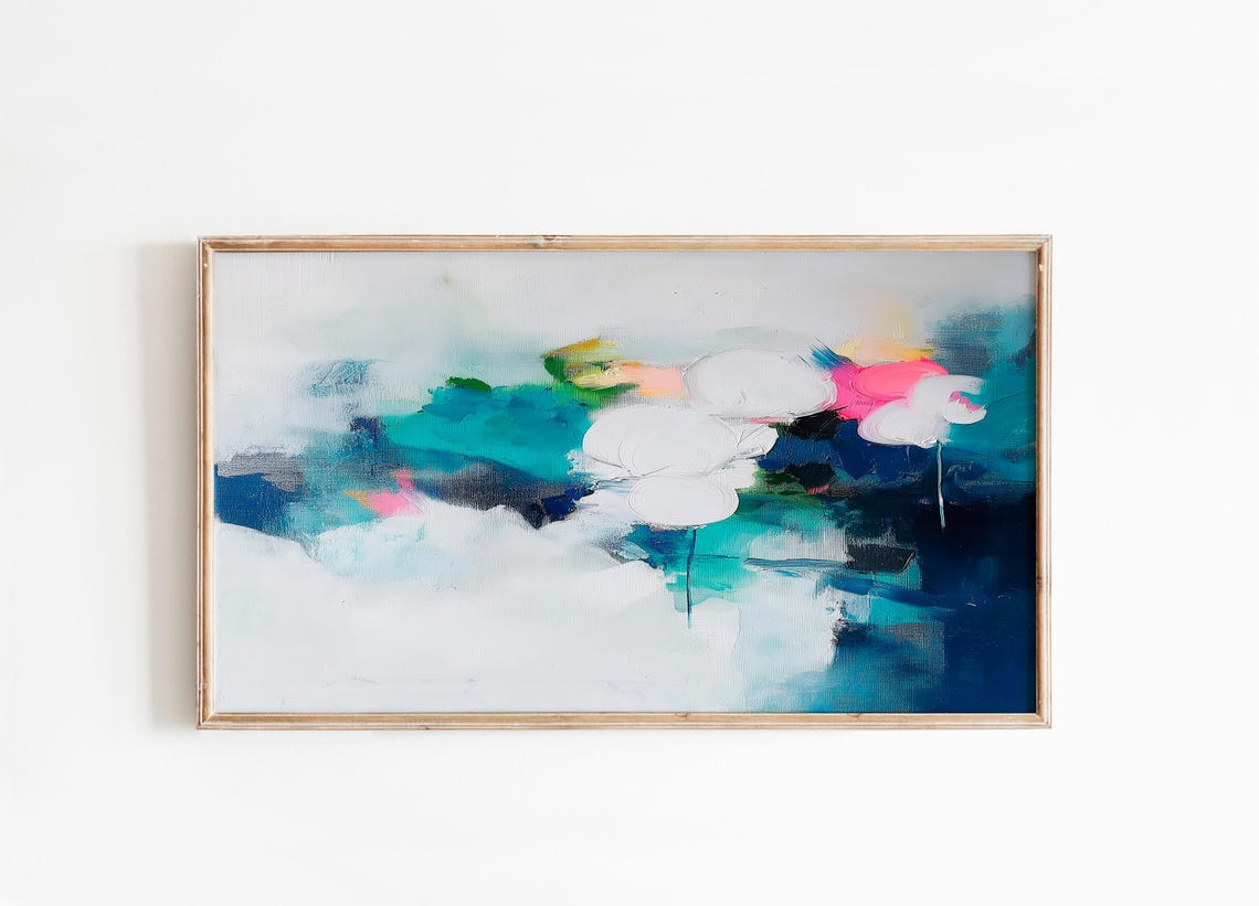 Teal Pink Floral Abstract Painting Modern Bedroom Wall Decor Poster - Image 5