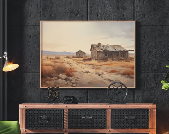 Ghost Town Vintage Style Wild West Scenic Wall Dcor Of Rustic Western Landscape Of Old West Mining Town Wall Art