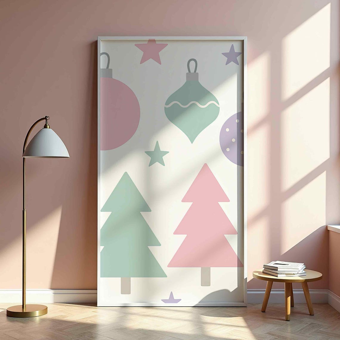Pastel Christmas Ornaments Stars Minimalist Holiday Wall Poster
