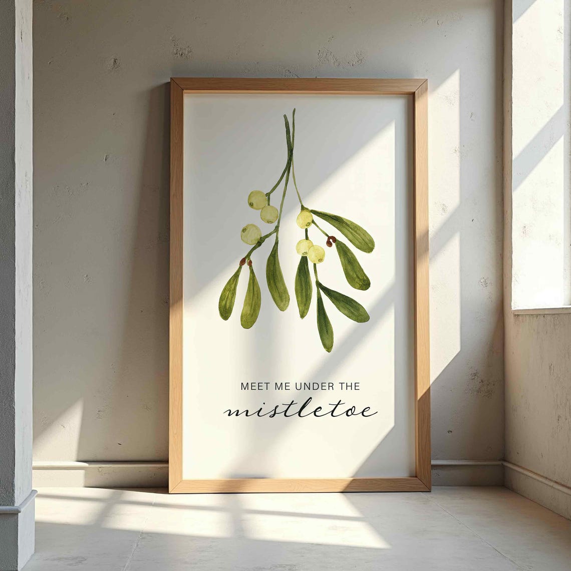 Meet Me Under the Mistletoe Holiday Watercolor Botanical Poster Art