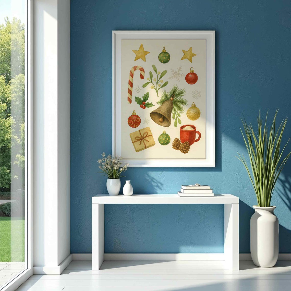 Watercolor Christmas Icons Candy Cane Cocoa Holiday Wall Art