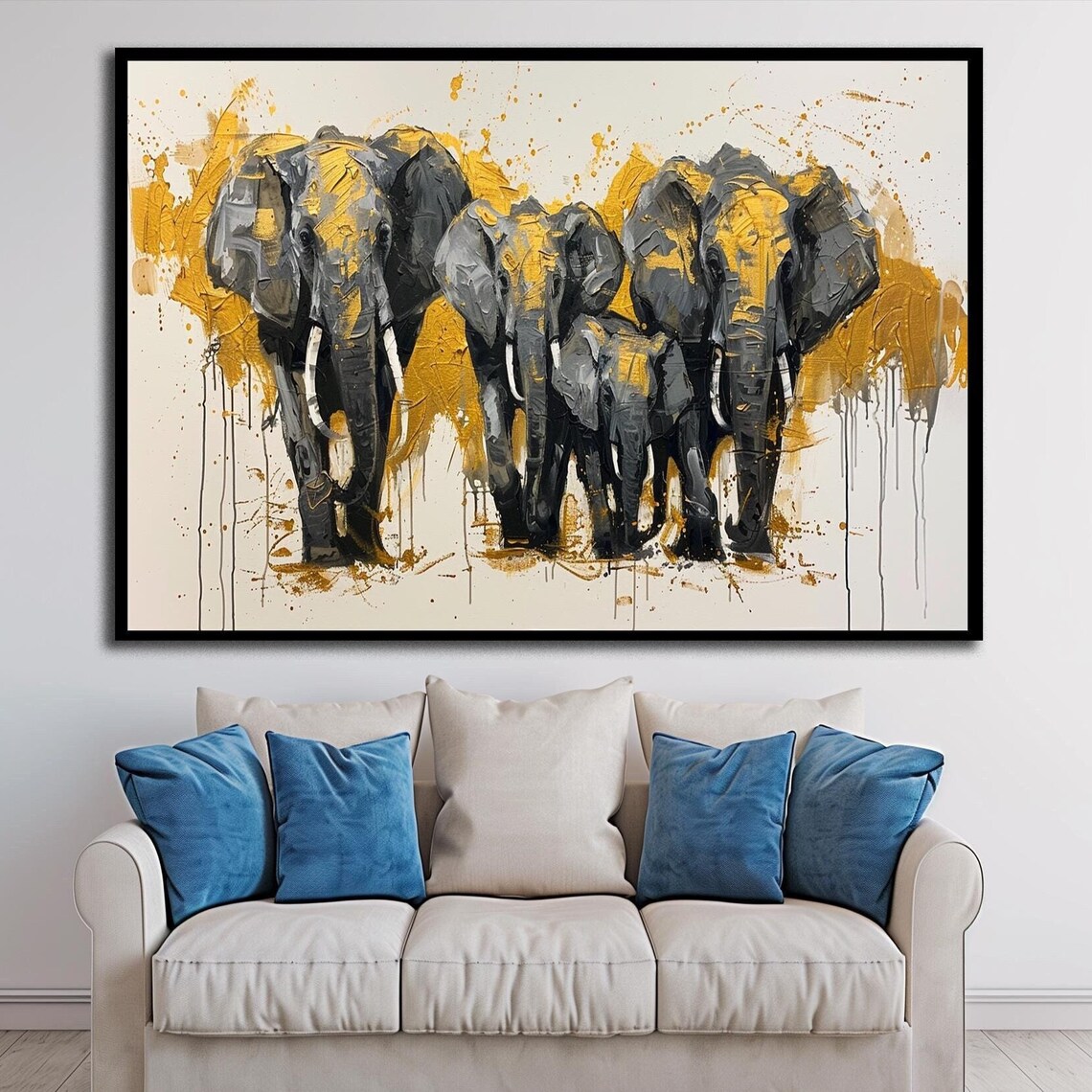 Elephant Herd Gold Splash Abstract Safari Wildlife Animal Art Poster
