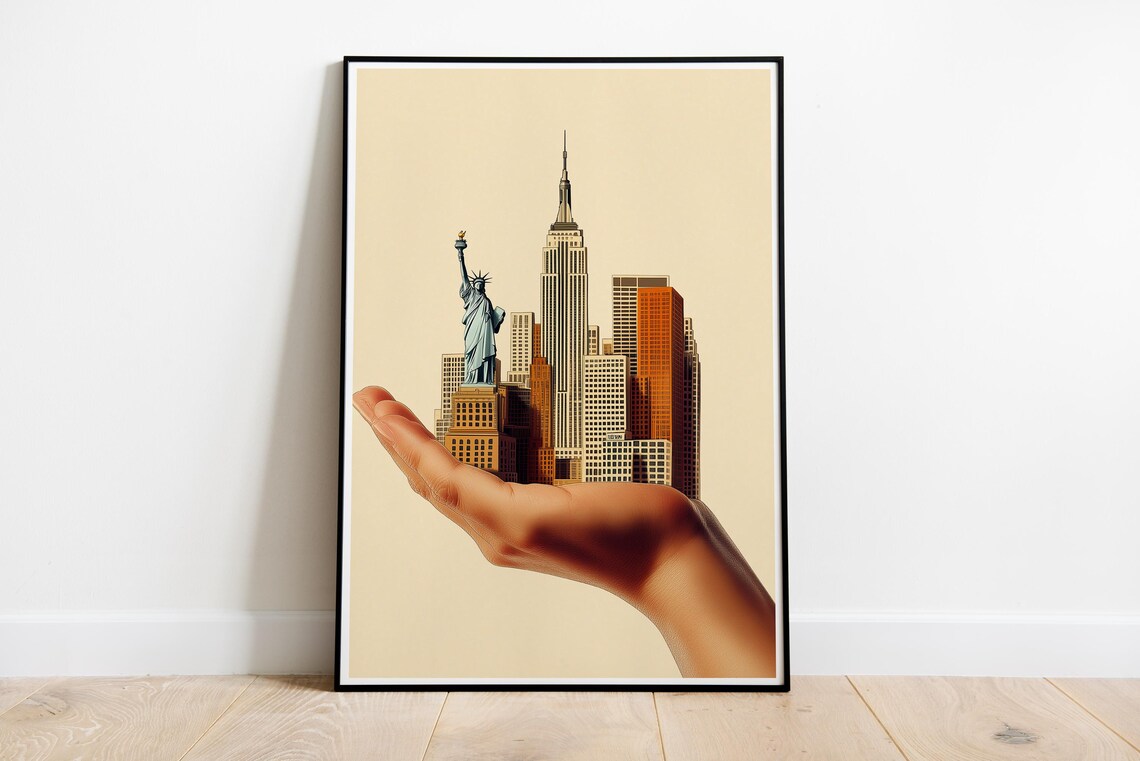 Minimalist New York City Skyline in Hand Empire State Poster