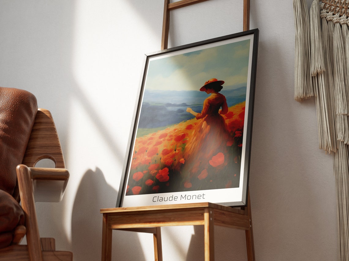 Claude Monet Style Orange Poppy Field Woman Impressionist Poster - Image 2