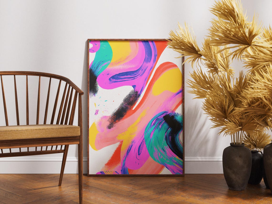 Colorful Abstract Brushstroke Waves Dynamic Shapes Art Poster