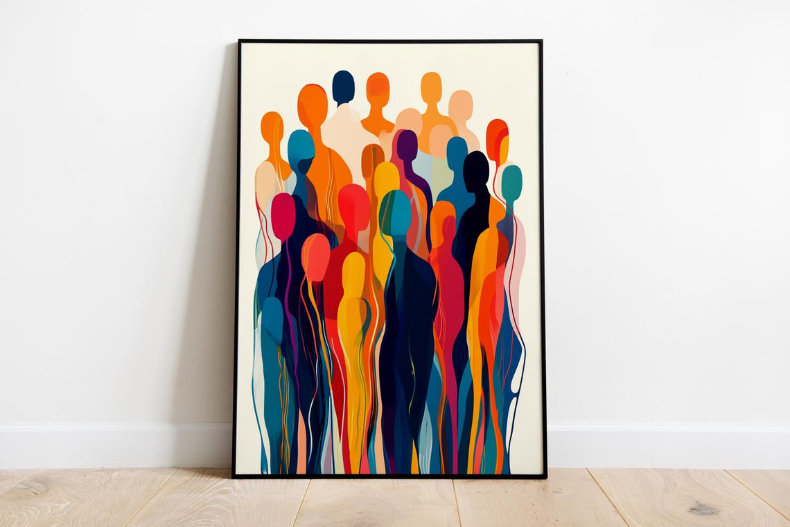 Abstract Colorful Crowd Silhouettes Community Diversity Art Poster