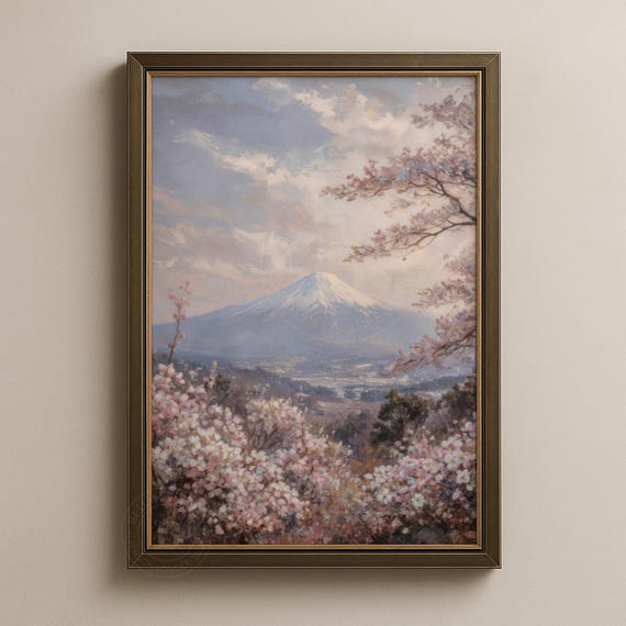 Cherry Blossom Mount Fuji Print Japanese Landscape Art Jpg