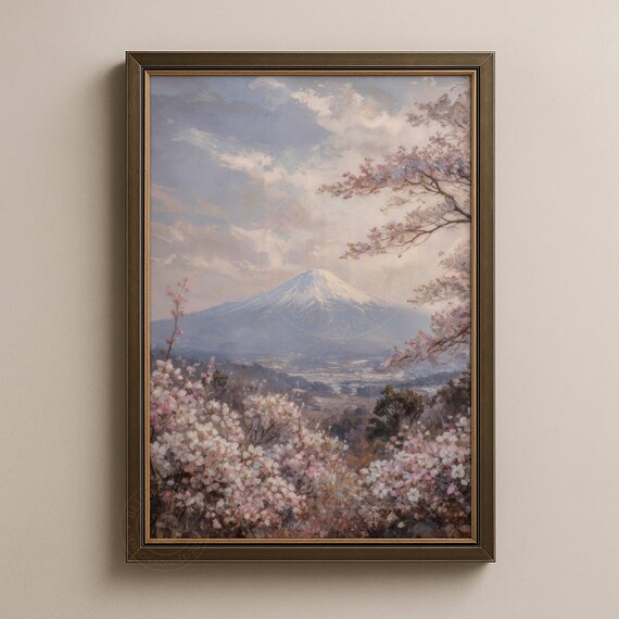 Mount Fuji Cherry Blossom Japanese Landscape Painting Poster