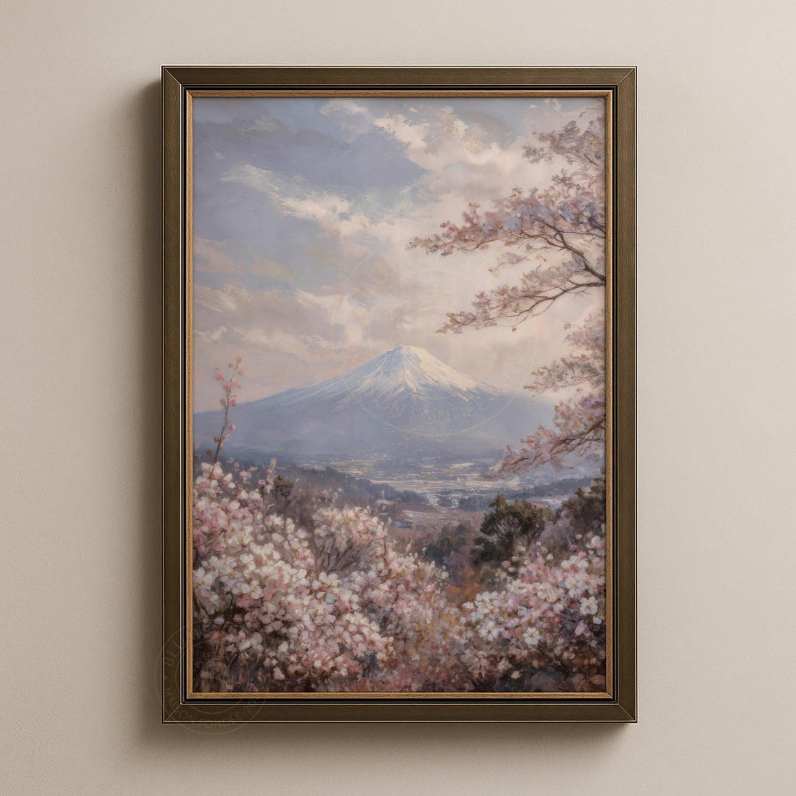 Mount Fuji Cherry Blossom Japanese Landscape Painting Poster