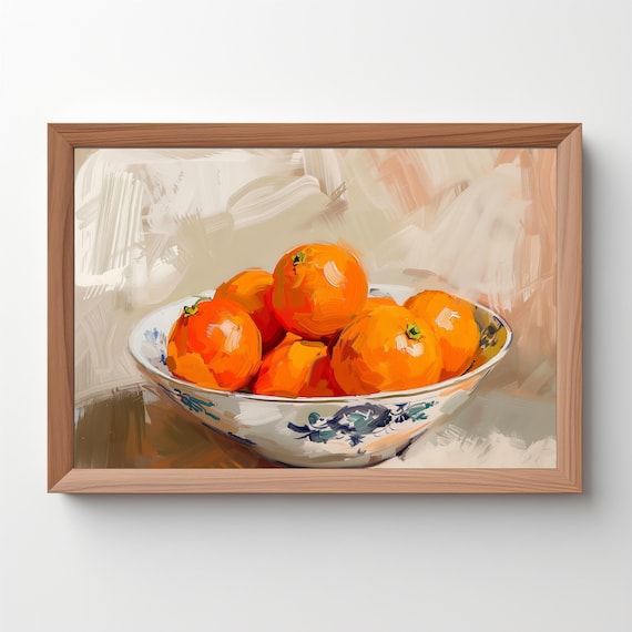 Kitchen Still Life Painting Vintage Farmhouse Art Oil Painting Print Oranges Print Rustic Kitchen Abstract 306
