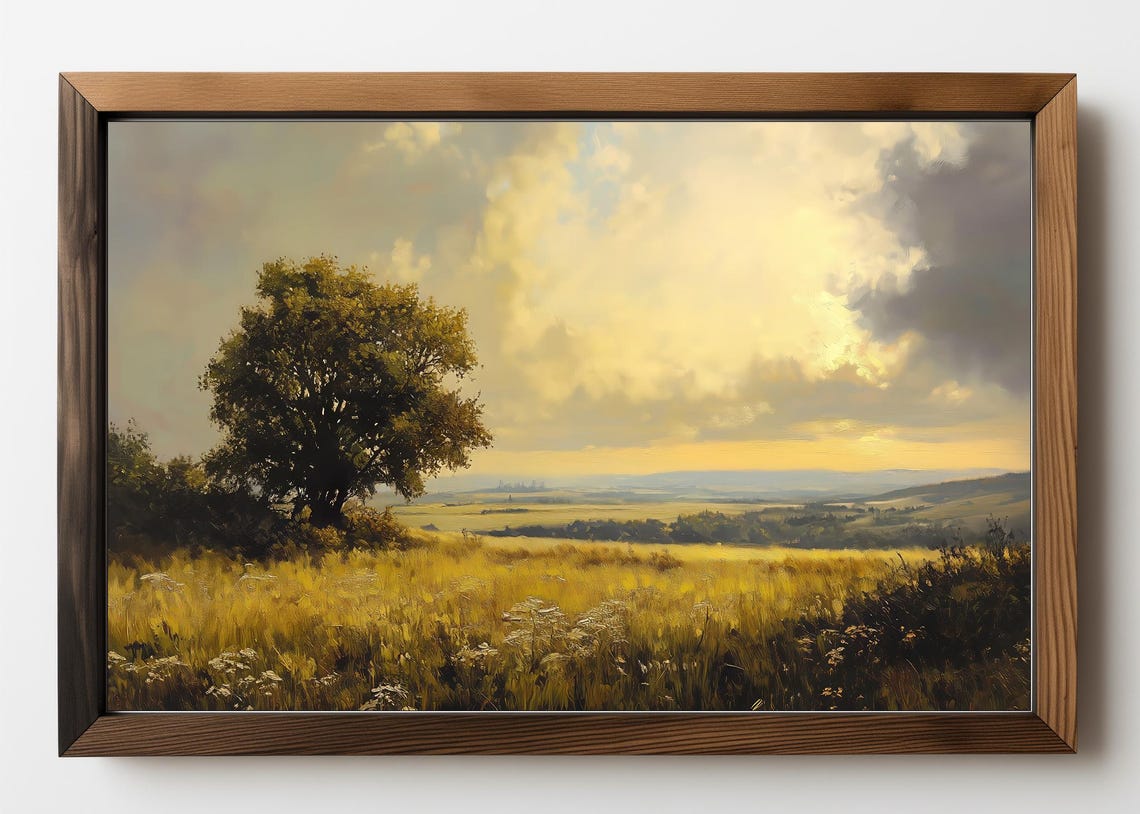 Golden Wheat Field Sunset Lone Tree Rolling Hills Countryside Poster