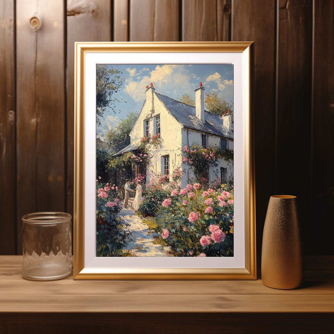 English Cottage Rose Garden Path Blooming Roses Vintage Art Poster - Image 3
