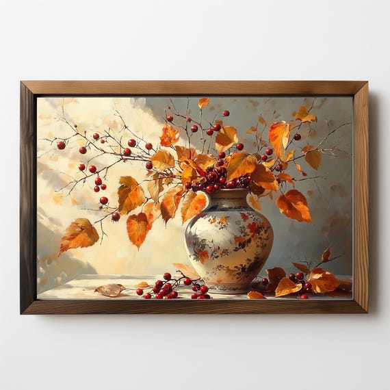 Vintage Autumn Print Nature Wall Art Flower Fall Oil Painting Fall Decor Autumn Decor Botanical Art Moody Art 343