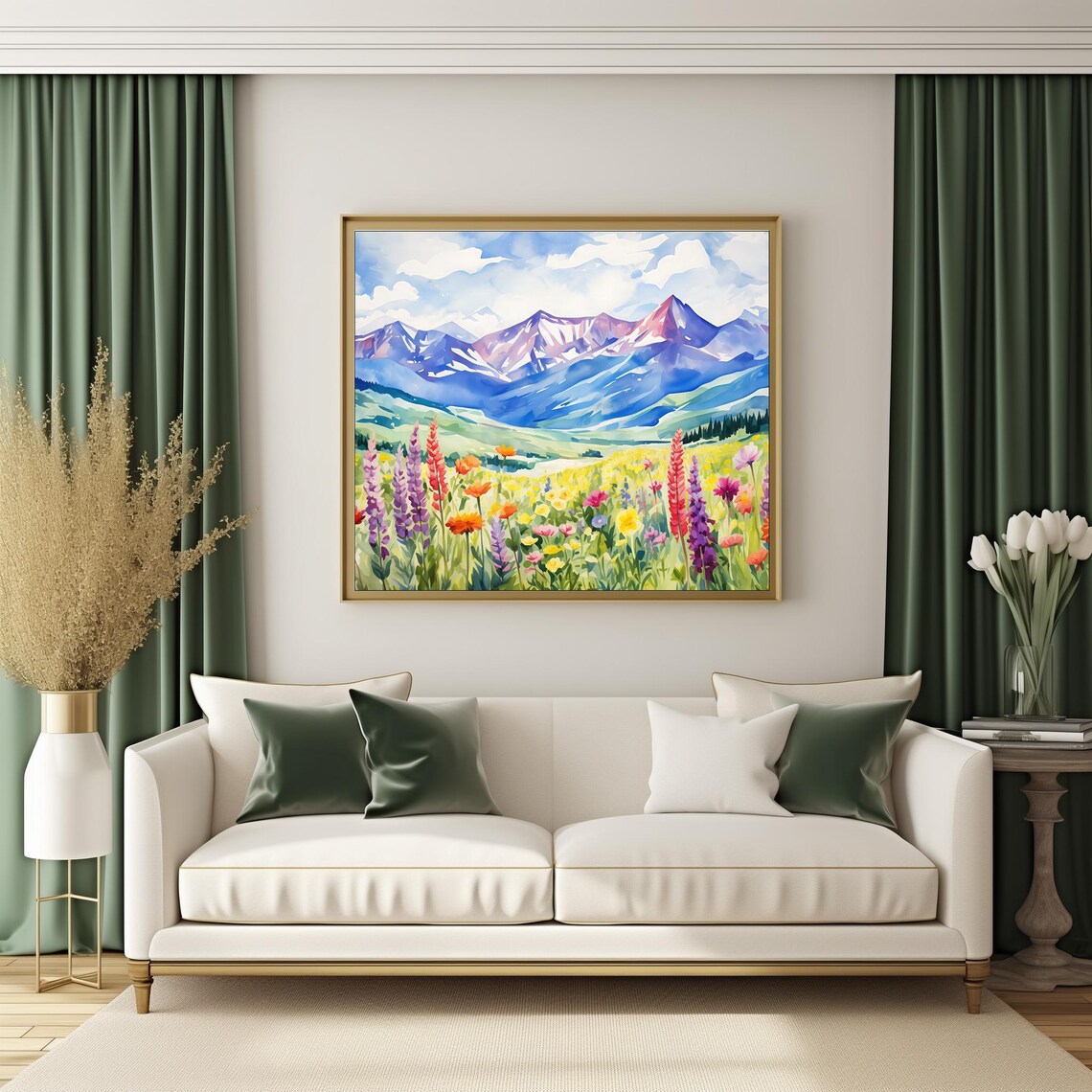 Mountain Wildflower Meadow Lupines Watercolor Landscape Art Print - Image 4