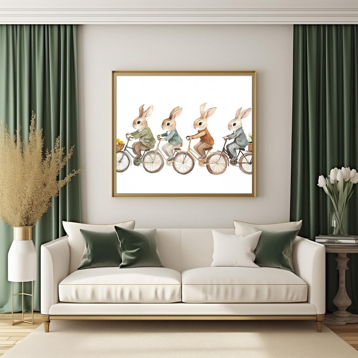 Bunnies Riding Bicycles Watercolor Nursery Illustration Whimsical Poster - Image 4