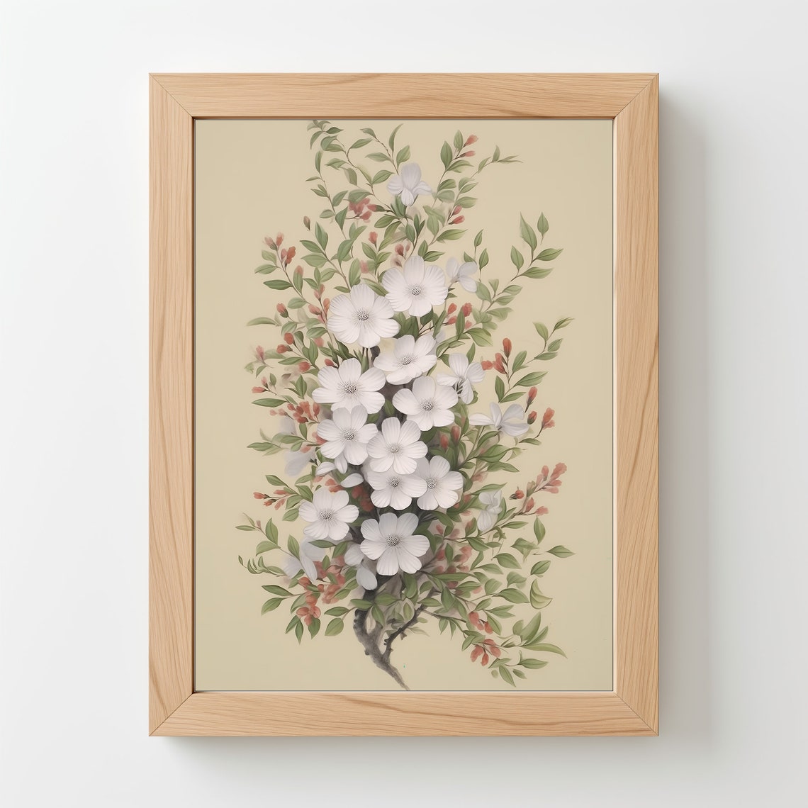 White Wildflowers With Pink Buds Vintage Botanical Floral Art Poster - Image 5