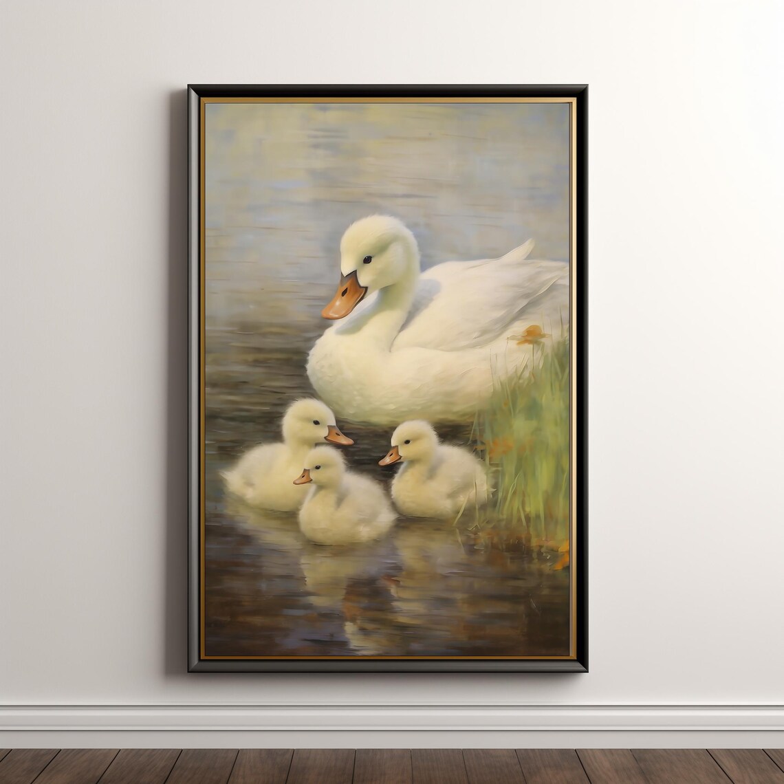 Mother Duck With Ducklings On Water Vintage Nursery Animal Art Poster - Image 4