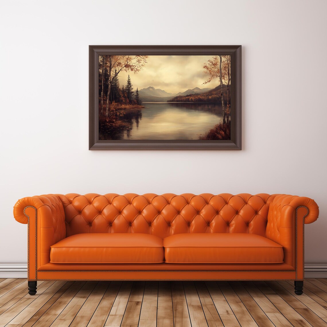 Rustic Fall Lake Landscape, Vintage Farmhouse Art Print - Image 3