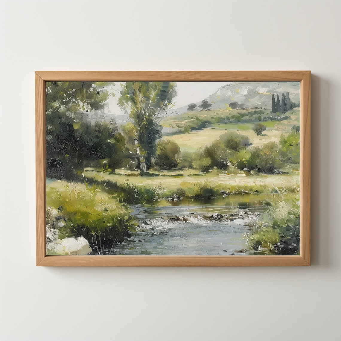 Vintage River Landscape Painting Country Stream Summer Meadow Print - Image 5