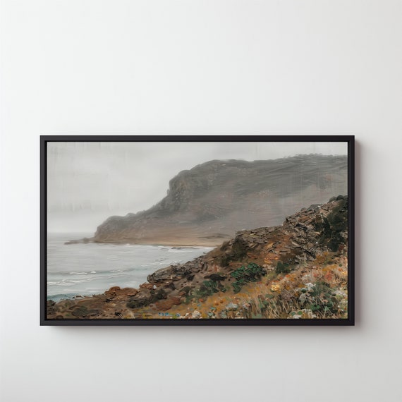 Autumn Coastal Landscape Mountain Wall Art Earthy Coastal Large Bedroom Art Print Moody Autumn Art 280