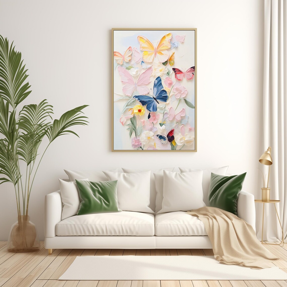 Pastel Butterflies Among Flowers Soft Watercolor Kids Room Art Poster - Image 2