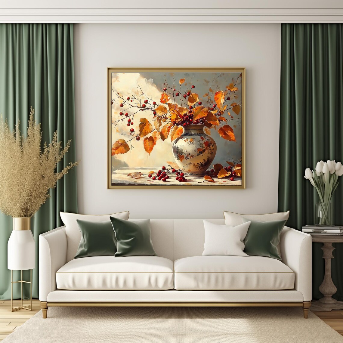 Autumn Berries Golden Branches Floral Vase Vintage Still Life Poster - Image 2