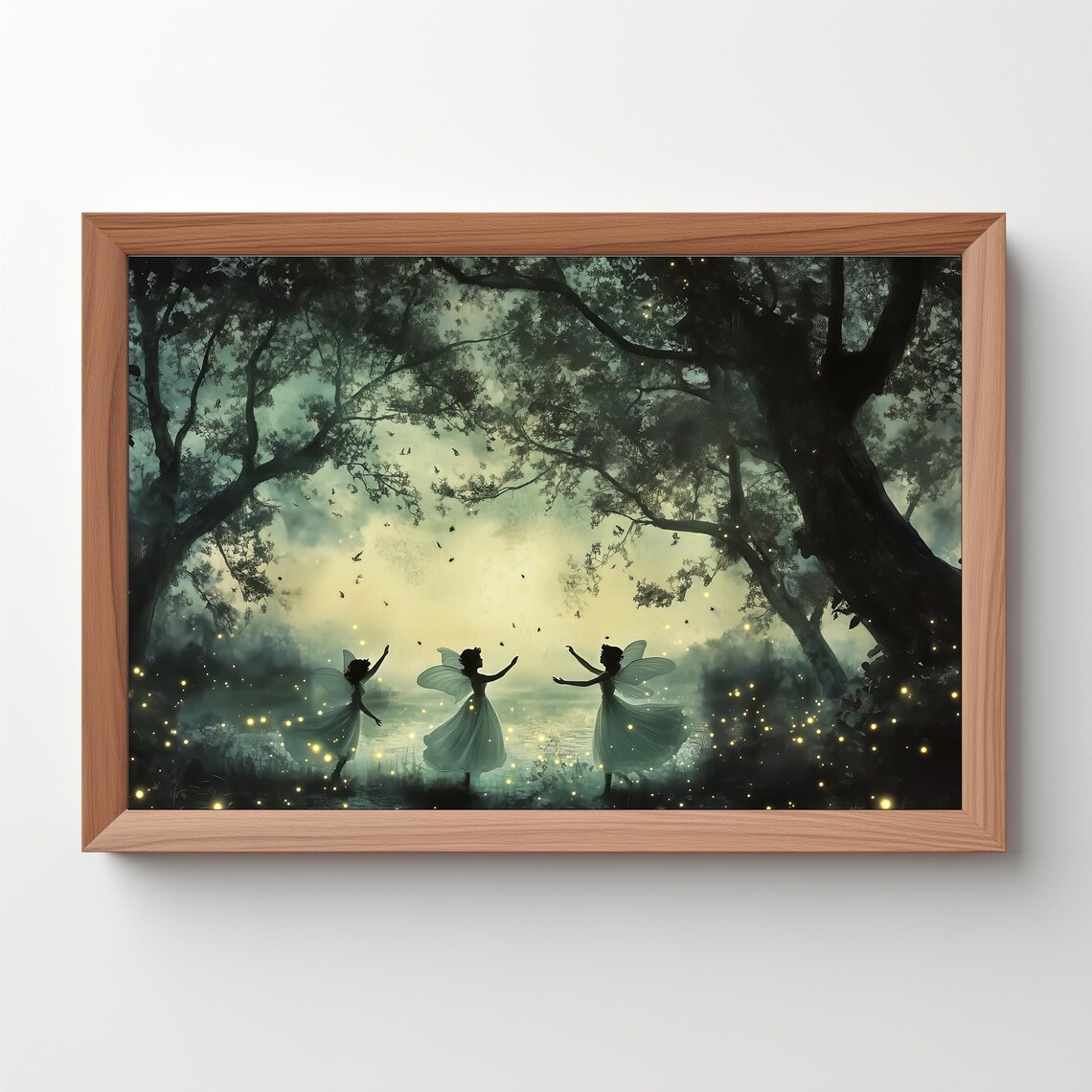 Moonlit Forest Fairies Dancing Fireflies Whimsical Vintage Style Poster - Image 5