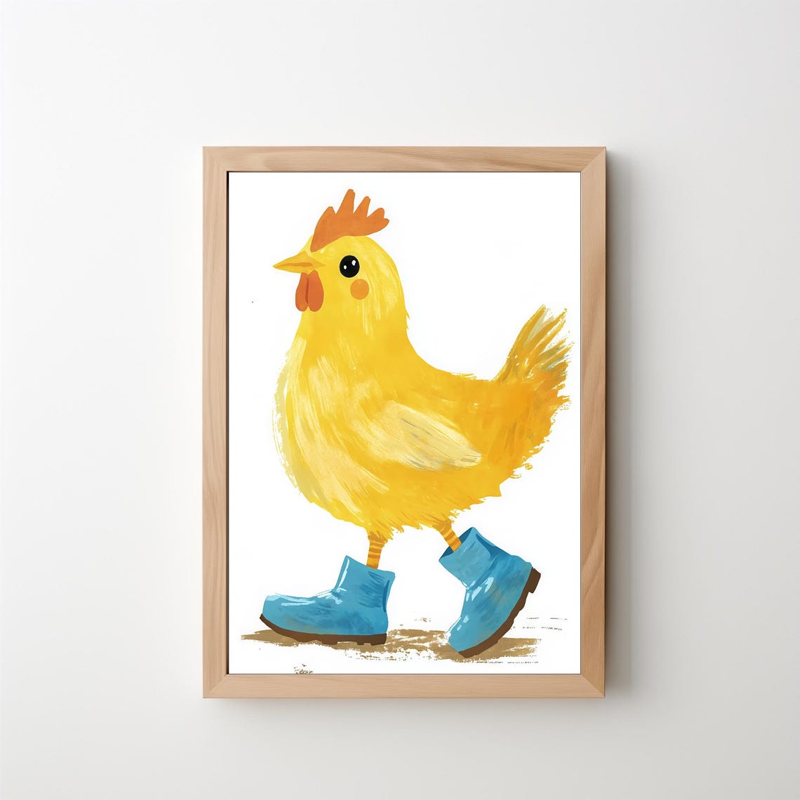 Cute Yellow Chicken Wearing Blue Boots Funny Watercolor Wall Art - Image 5