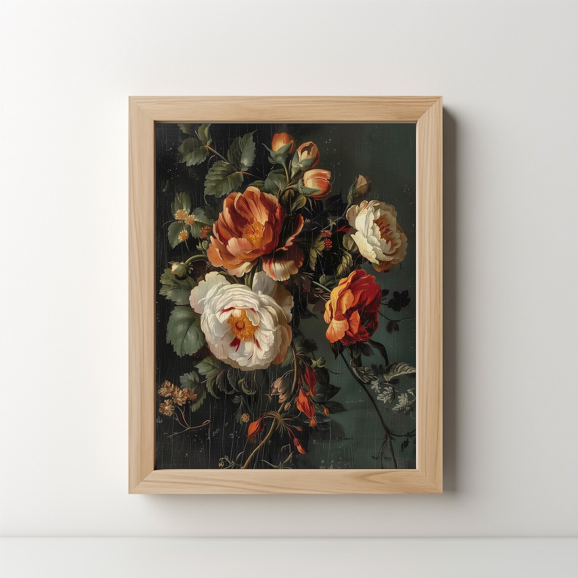 Moody Dark Floral Still Life Print Vintage Roses Peonies Botanical Art