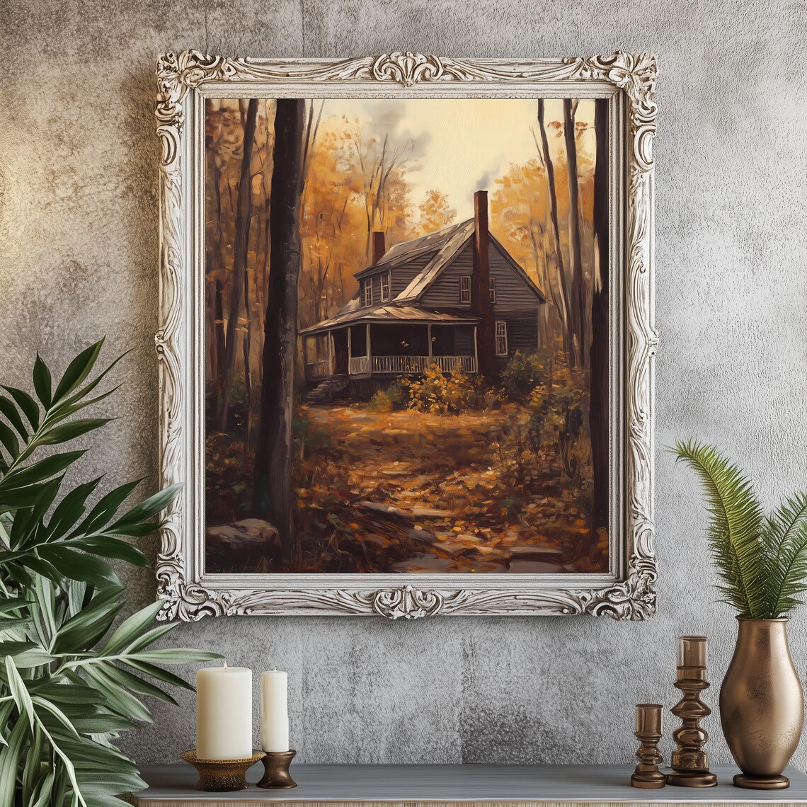 Autumn Forest Cabin Golden Fall Woods Moody Vintage Landscape Poster - Image 4