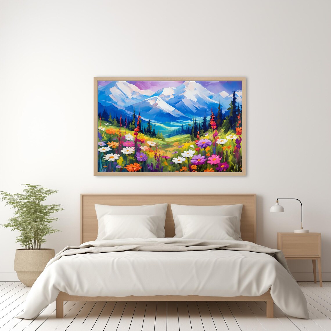 Snowy Mountain Peaks Wildflower Meadow Colorful Nature Art Poster - Image 2