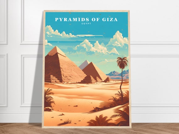 Pyramids Of Giza Travel Print Egypt Collection Ancient Art Landmark Desert Iconic Wonder