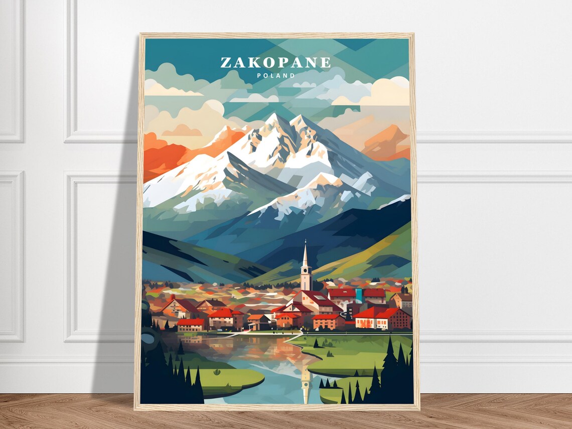 Zakopane Poland Tatra Mountains Snow Peaks Vintage Travel Poster