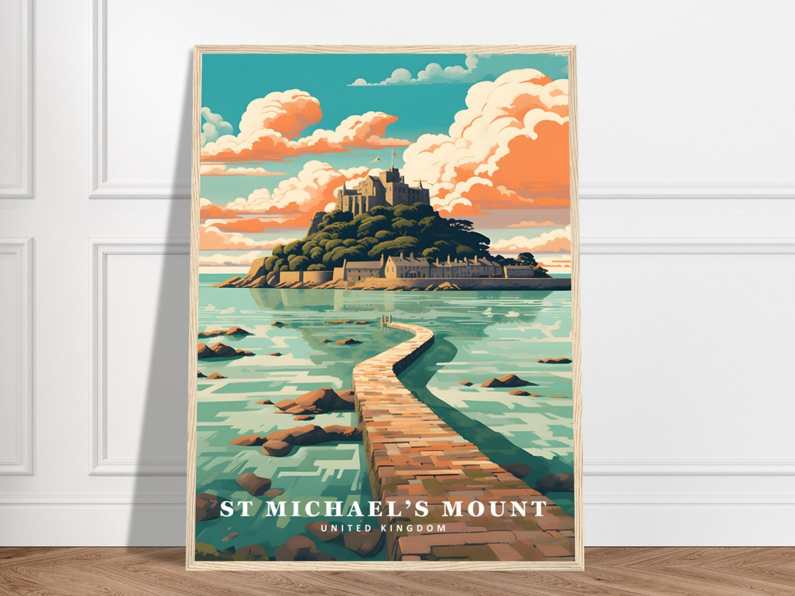 Saint Michaels Mount Causeway Island Castle Travel Coast Poster