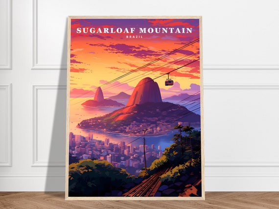 Sugarloaf Mountain Travel Print Brazil Collection Rio De Janeiro Sunset Poster City Art Framed Wall