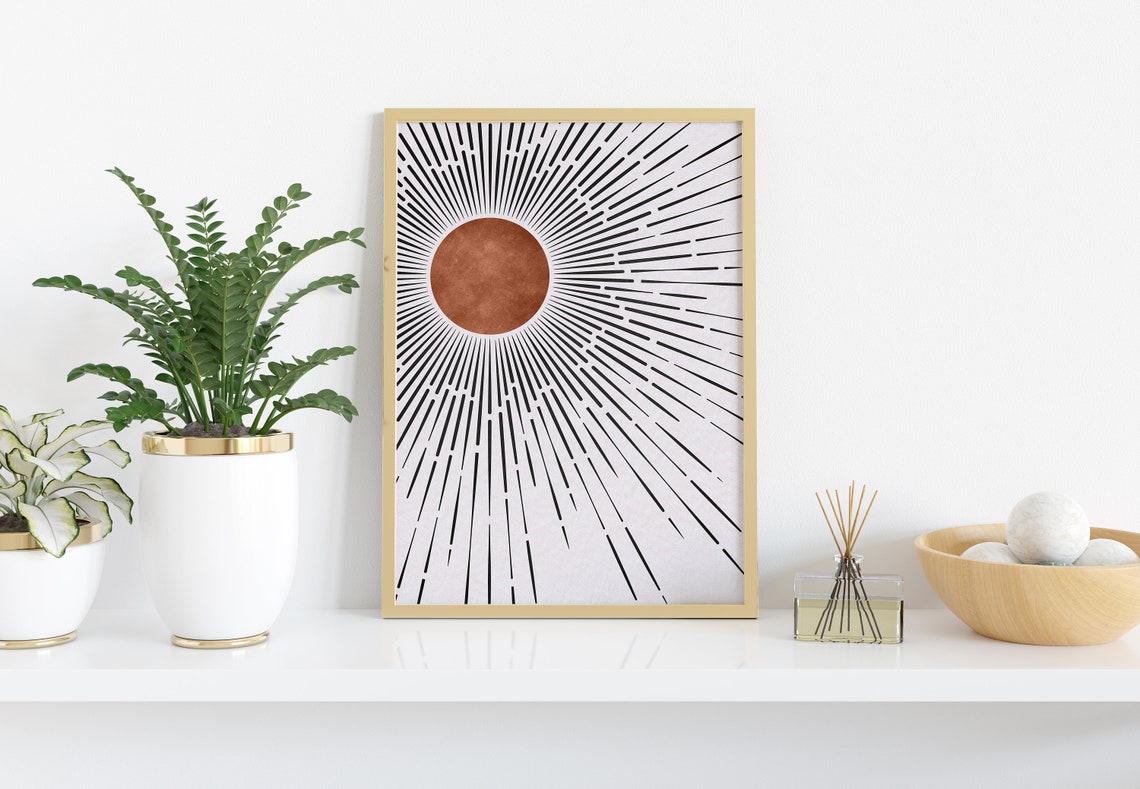 Terracotta Sunburst Line Art Mid Century Modern Minimal Poster - Image 3