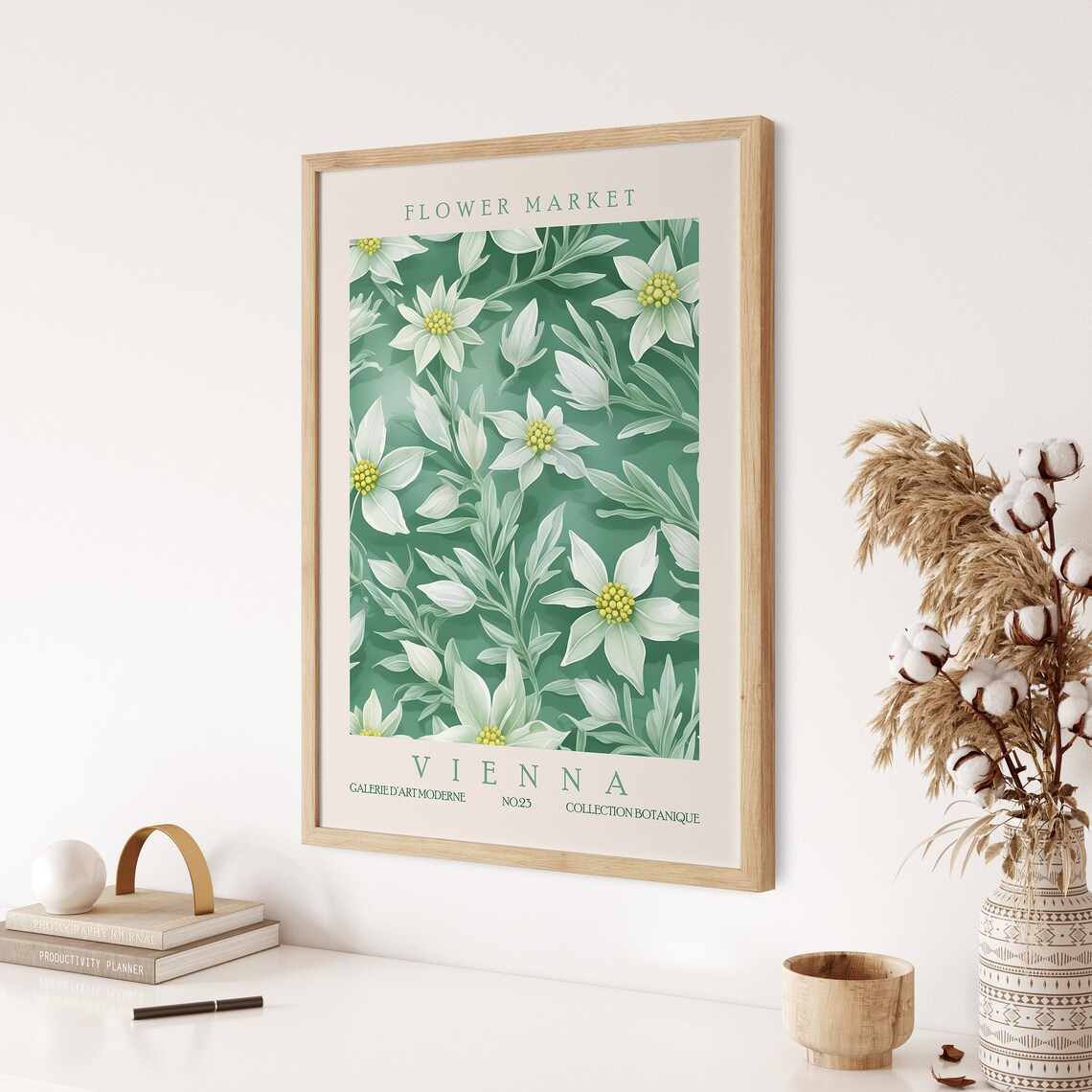 Flower Market Vienna Edelweiss White Green Alpine Botanical Poster - Image 3