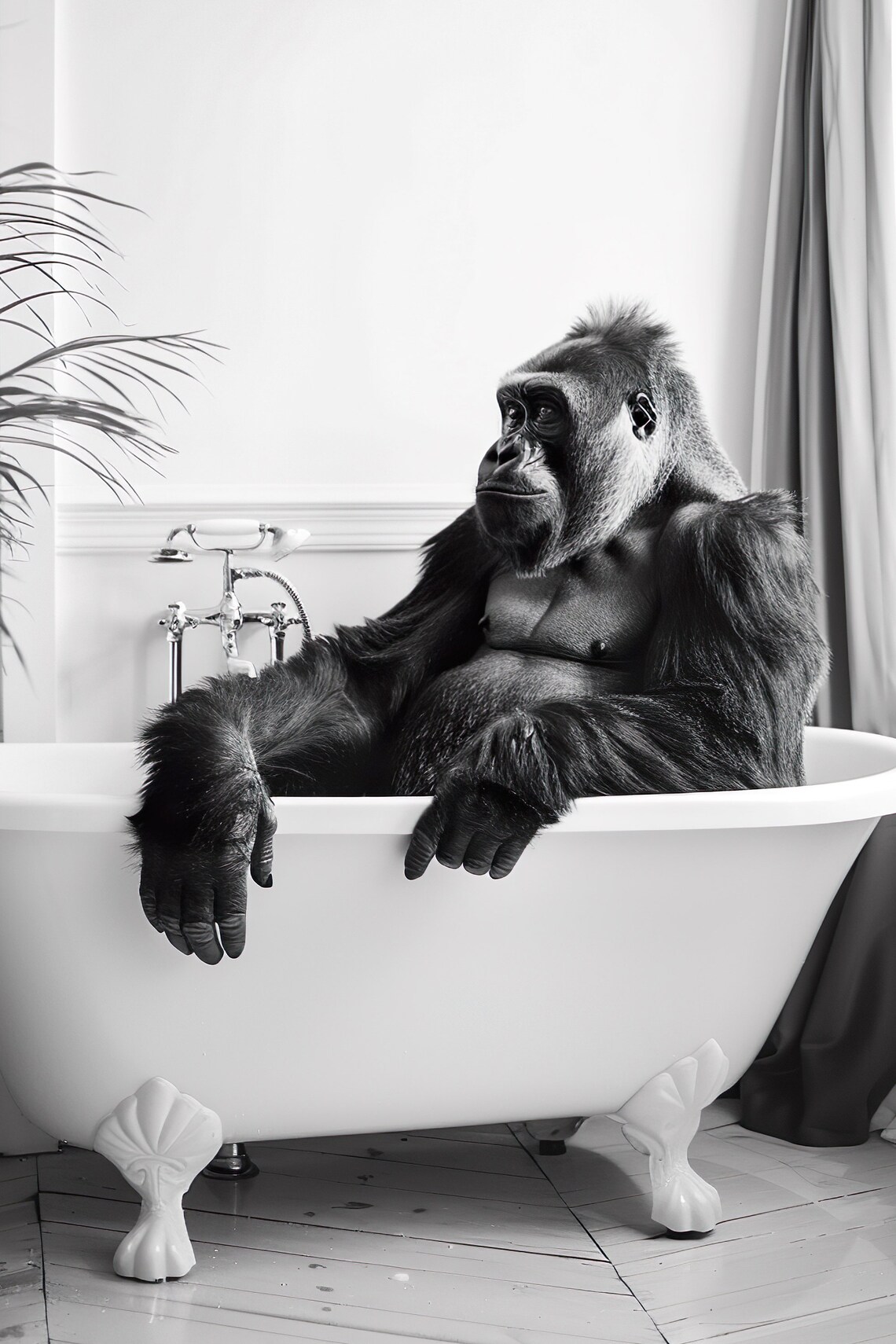 Gorilla Relaxing In Clawfoot Tub Vintage Bathroom Humor Animal Poster