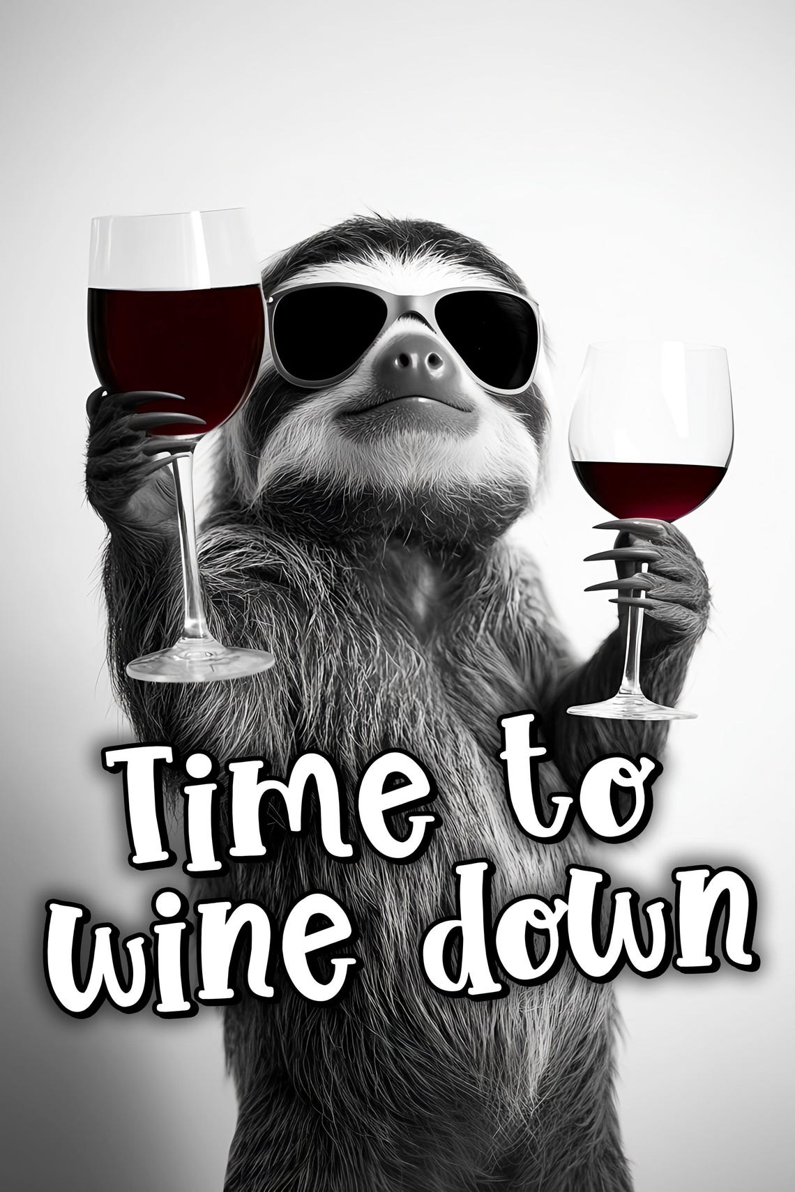 Sloth With Sunglasses Time To Wine Down Funny Quote Wall Art - Image 2