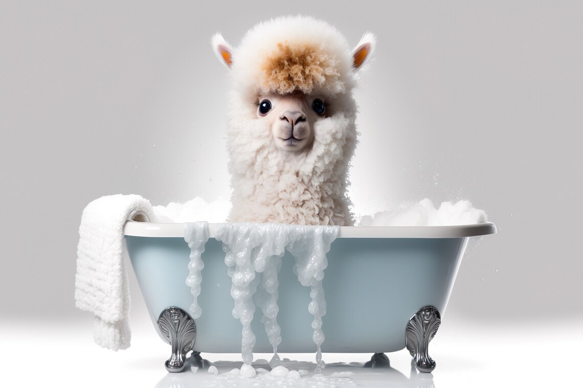 Cute Baby Alpaca In The Bathtub Funny Animal Print