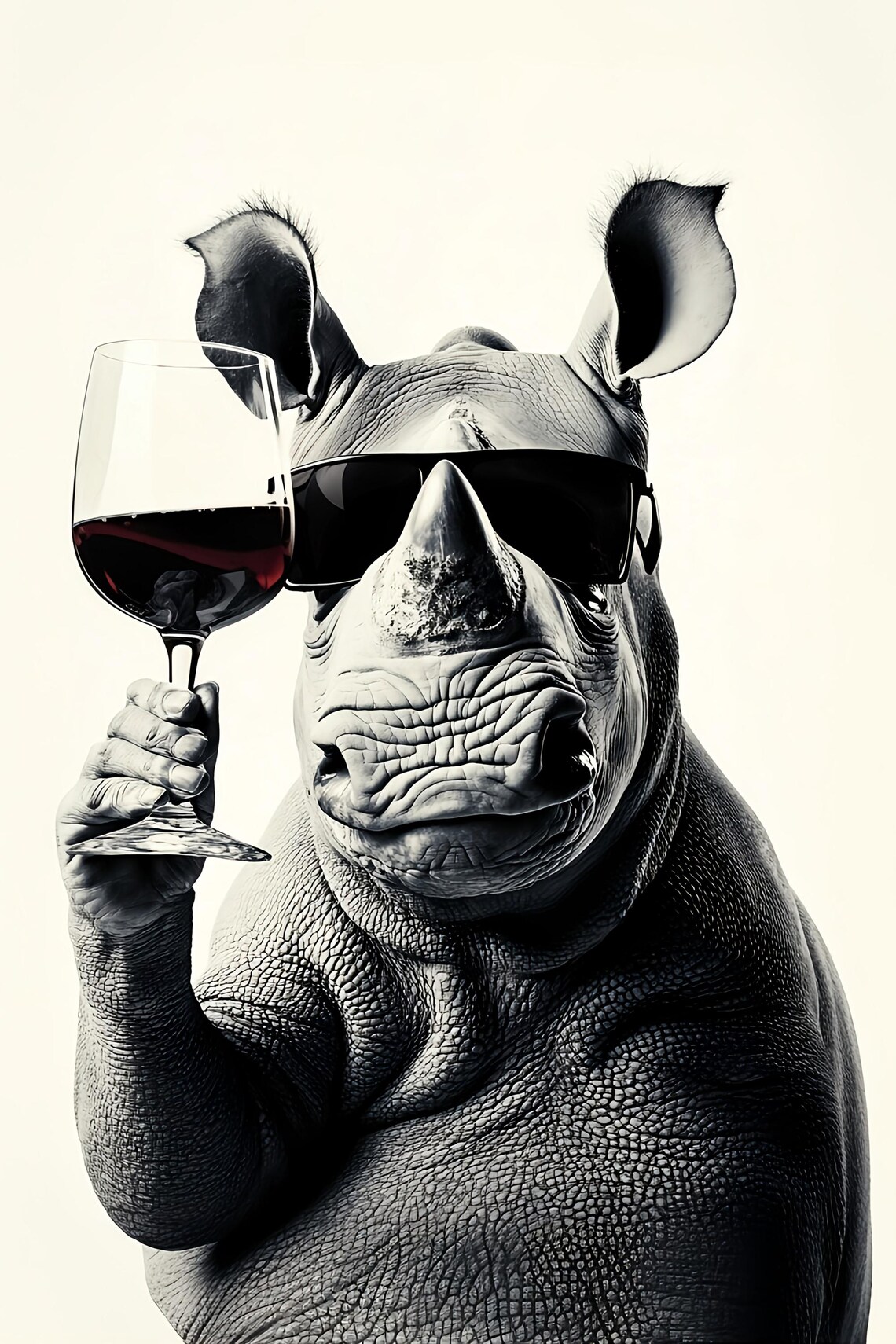 Rhino With Sunglasses Holding Red Wine Glass Funny Animal Poster - Image 2