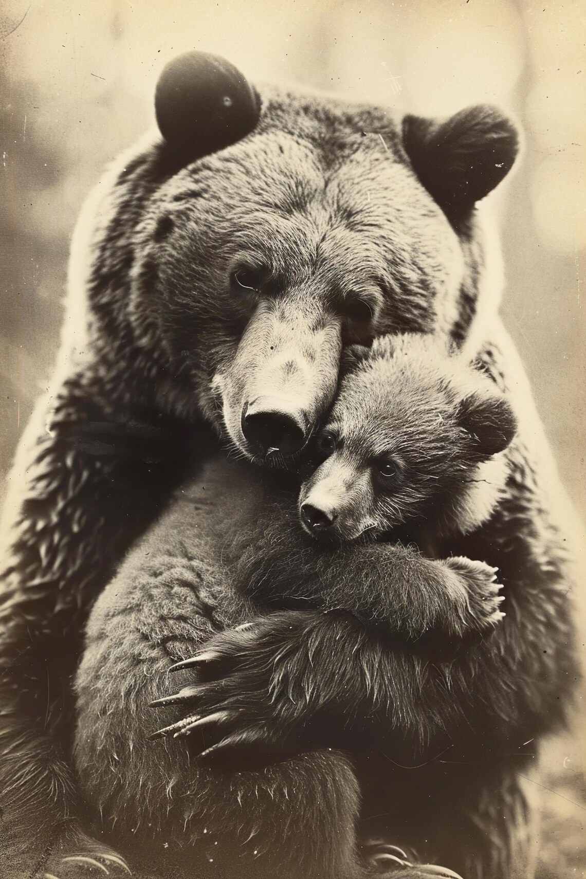 Mom and Baby Bear Cute Vintage Animal Art Print