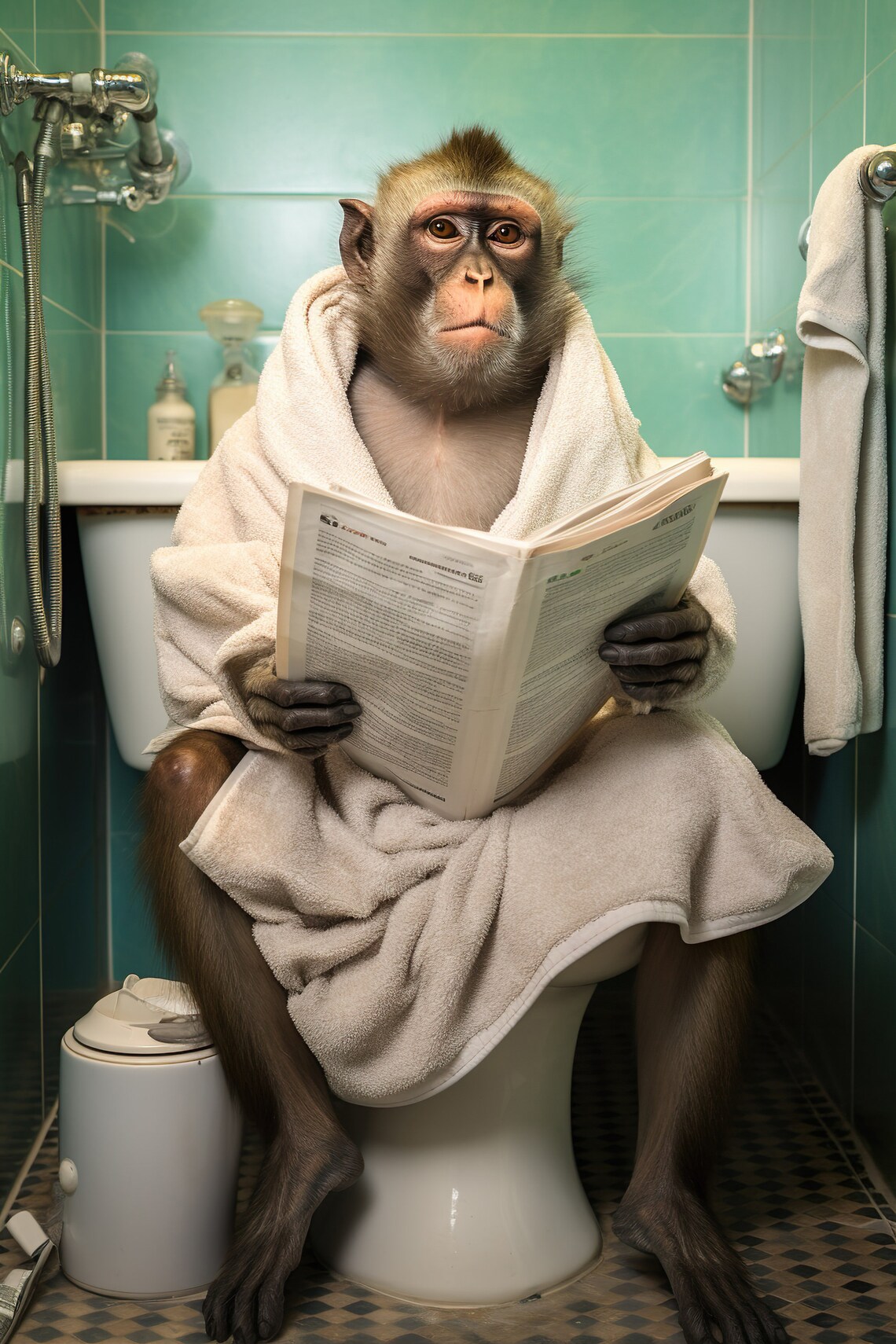 Capuchin Monkey Bathroom Wall Art, Funny Animal Poster