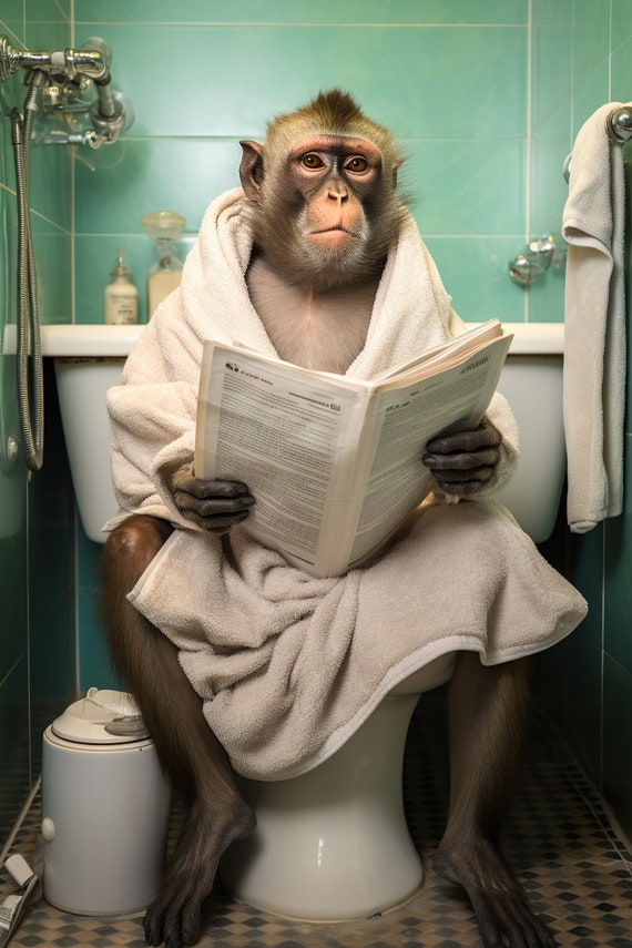 Capuchin Monkey Bathroom Wall Art, Funny Animal Poster