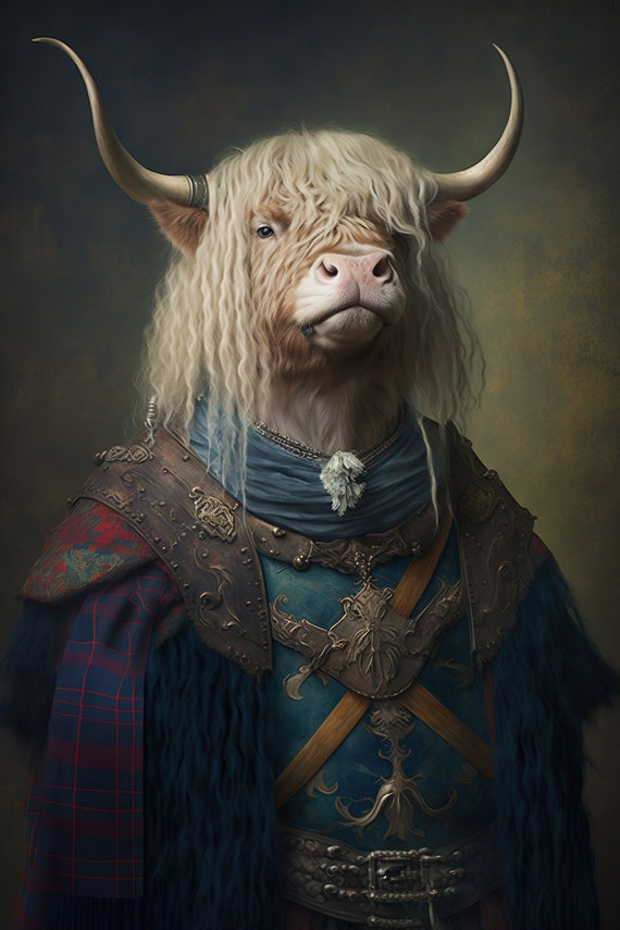 Aristocratic Highland Cow Funny Animal Wall Decor Renaissance Painting Cow Portrait Quirky Animal Art Home Decor Ai Created