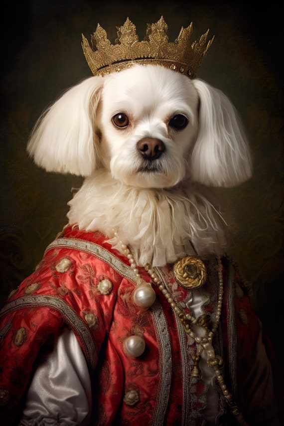 Aristocratic Maltese Dog Funny Dog Wall Art Renaissance Painting Dog Portrait Print Quirky Animals Home Decor Ai Art